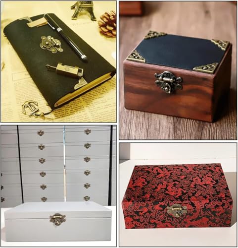 248 Pcs Antique Bronze Hardware Kit, 8 Engraved Hasp Catches, 8 Small Brass Latches, 32 Box Hinges with 200 Screws for Wooden Jewelry Boxes, Cabinets & Furniture Repair - color: 248PCS
