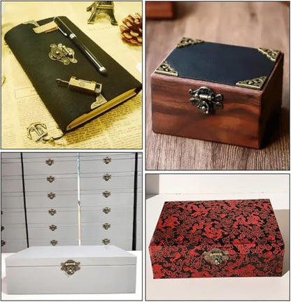 248 Pcs Antique Bronze Hardware Kit, 8 Engraved Hasp Catches, 8 Small Brass Latches, 32 Box Hinges with 200 Screws for Wooden Jewelry Boxes, Cabinets & Furniture Repair - color: 248PCS