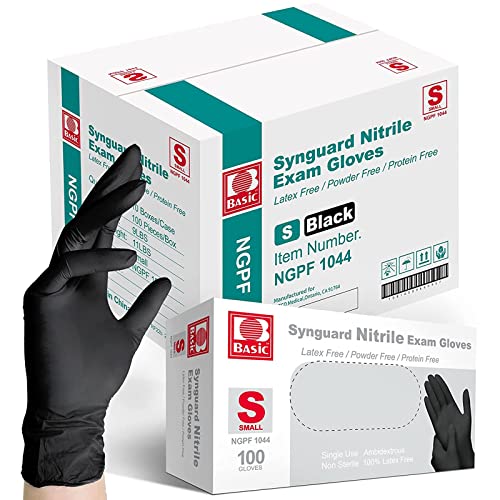 Medical Black Nitrile Exam Gloves - Latex-Free & Powder-Free - NGPF 1044 (Case of 1,000), Small - size: Small(Pack of 1000)