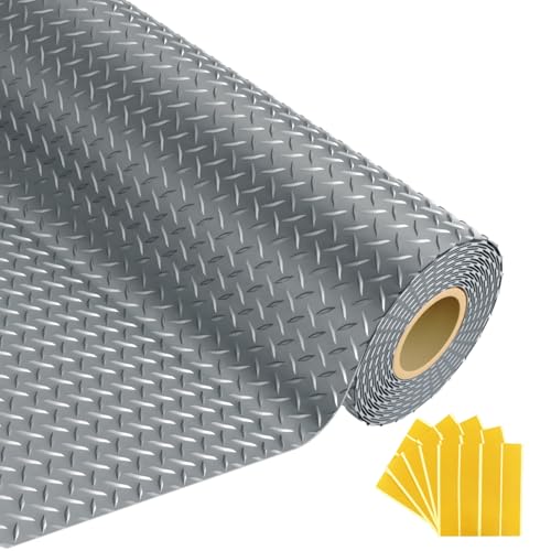 Grandroad auto 10x20 FT Garage Floor Mat, 2.8mm Thickened Flooring Roll for Under Car Diamond Plate PVC Rubber Mat with 20 Pcs Tapes, Non-Slip Floor Mat for Garage, Warehouse, Gyms, Trailer, Gray - color: Grey, size: 10×20FT