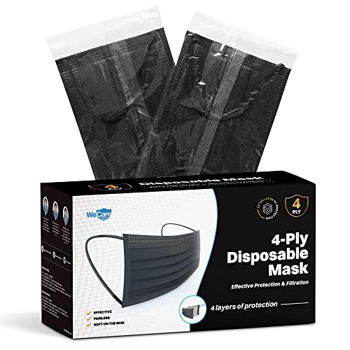 WECARE Disposable Face Mask Individually Wrapped - 50 Colored and Print Face Masks - color: Black