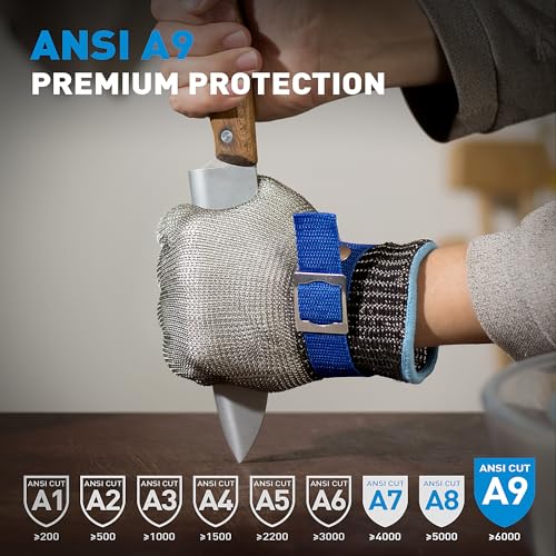SATC ANSI A9 Cut Resistant Glove, Food Grade Stainless Steel Cutting Glove for Kitchen Cooking, Oyster Shucking - size: Small