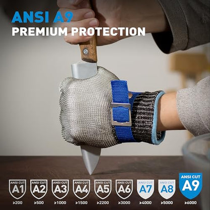 SATC ANSI A9 Cut Resistant Glove, Food Grade Stainless Steel Cutting Glove for Kitchen Cooking, Oyster Shucking - size: X-Large