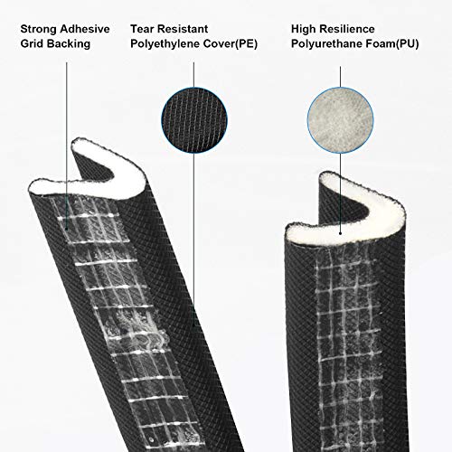 Weather Stripping for Door/Windows X 18 Feet Long, V Shape Adhesive Weather Strip Door Frame/Windows Frame Seal PU Foam Strip Weather Seal Door Insulation Anti Collision Soundproof (Black)