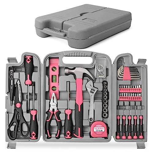 Hi-Spec 54pc Pink Home DIY Repair Tool Kit Set. Women Ladies Beginner Complete Hand Tools in a Portable Toolbox Case for the Household and Office - color: Pink, size: 54 Piece