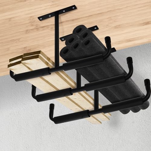 Tlence 4 Pack Overhead Garage Storage Hooks, 16.5" Heavy Duty Ceiling Mount Hangers, Double T-Bar Metal Ladder Ceiling Racks, Hanging for Bike, Pipe Lumber, Fishing Rod, Sports Equipment