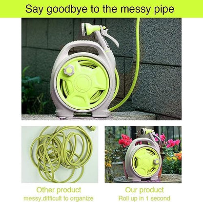 YEFA Retractable Garden Hose Reel - Convenient 50 FT Portable Hose with 6-Function Spray Nozzle for Versatile Watering, Cleaning, and More (Green) - color: Green