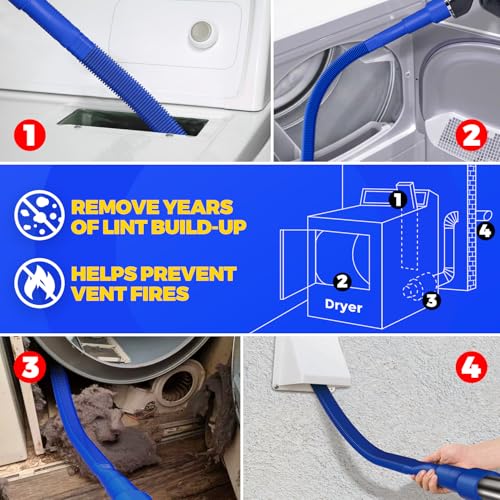Holikme 2 Pieces Dryer Vent Cleaner Kit, Dryer Lint Vacuum Attachment and Flexible Dryer Lint Brush, Dryer Vent Vacuum Hose Attachment,Dark Blue - color: Dark Blue