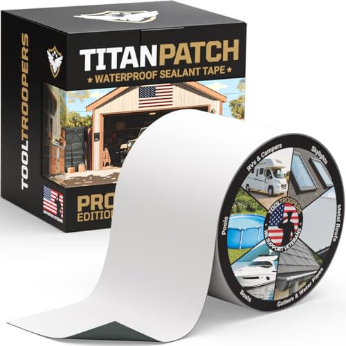 TITANPATCH PRO Waterproof Sealant Tape – White 4" x50' – Stops Leaks Fast & Stays Sealed for 15+ Years – Sticks to RVs, Roofs, Pools, Boats, Gutters – Built for Harsh Weather (-40°F to 190°F) - color: White, size: 4" X 50ft