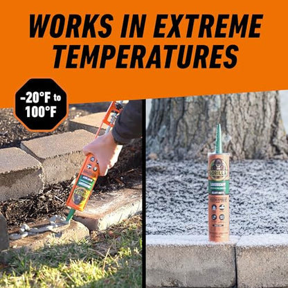 Gorilla Landscape Construction Adhesive, Heavy Duty Weatherproof Bond, Gray, 9 fl. oz. Cartridge