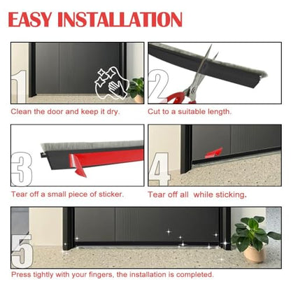 39” Door Sweep for Bottom of Door, Self-Adhesive Door Draft Stopper with Installation-Free Brush, Weather Stripping Seal for Dust, Noise & Air Insulation, Black