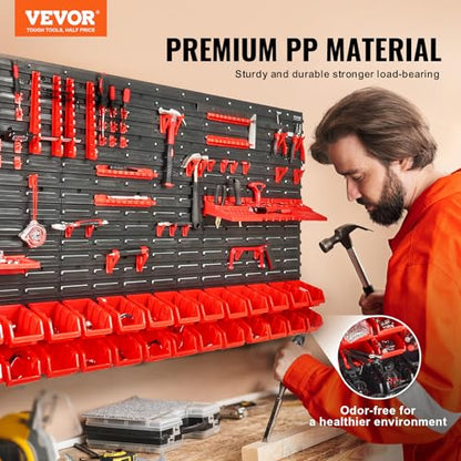 VEVOR Wall Mounted Storage Rack System, 30-Bin Parts Rack Organizer with Wall Panels/Tool Holders/Hooks, Garage Plastic Shop Tool Organizer for Nuts, Bolts, Screws, Nails, Beads, Buttons - style: 30-Bins with Tool Holders