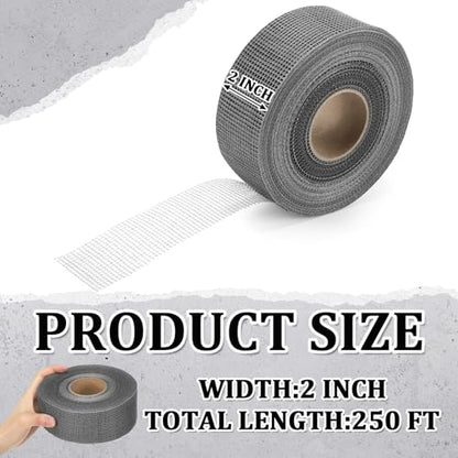 250 ft x 2 Inch Cement Board Joint Tape Self Adhesive Durable Gray Fiberglass Mesh Drywall Mesh Repair Tape for Cement Board Joints Repairing, Sealing and Strengthening - size: 250 ft X 2 Inch