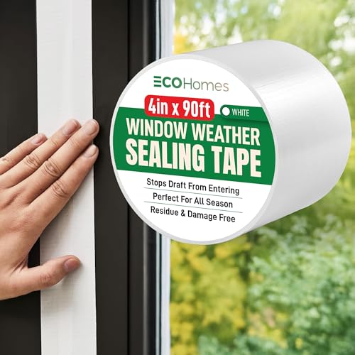 ECOHomes Window Weather Sealing Tape | Winter Weather Stripping Tape to Block Cold Drafts Through Window Gaps and AC Units, Insulation Seal and Draft Blocker for Home (4 Inch by 90 FT, White) - color: White, size: 4 Inch By 90 FT