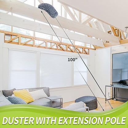 IVYROLL Duster with Extension Pole for Cleaning (2 Microfiber Heads Kit), 100" Long Feather Duster for High Ceilings with Washable Head, Cleaning Supplies for Housekeeping, Ceiling Fan, Furniture - color: Set B: Ceiling Duster & Replacement