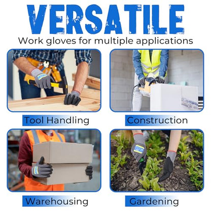 HANDLANDY 6 Pairs Safety Work Gloves with MicroFoam Nitrile Coated - Breathable Nylon Gloves with Grip for Men & Women - size: 9/Large, style: 6 Pairs - Gray