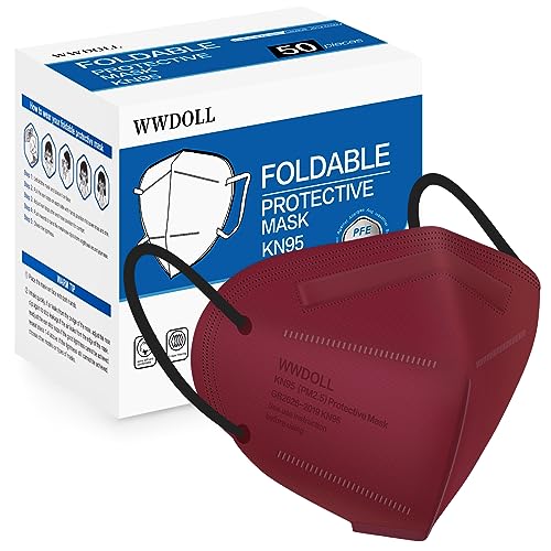 WWDOLL KN95 Face Mask 50 Pack, 5-Layers Breathable KN95 Masks, Red - color: Red