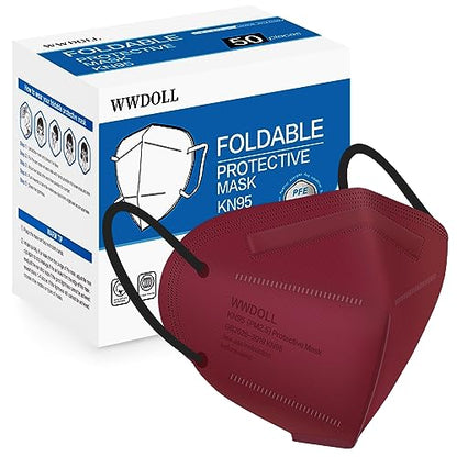 WWDOLL KN95 Face Mask 50 Pack, 5-Layers Breathable KN95 Masks, Red - color: Red