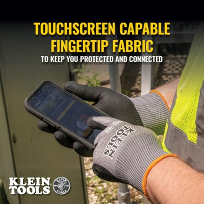 KLEIN TOOLS 60583 Work Gloves, Knit Dipped Cut Resistant ANSI A2 Nitrile Coated Gloves, HPPE Fabric, Touchscreen Capable, Small, 2-Pair - size: Small