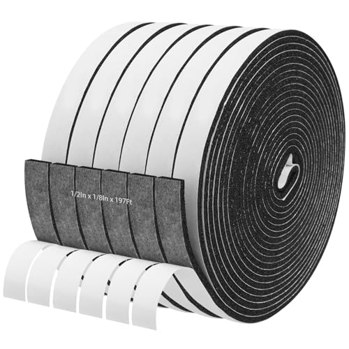 Storystore Weather Stripping Door Seal Strip, 1/2In x 1/8In x 197FT Self Adhesive Foam Tape for Door Window Insulation Soundproofing Weatherstrip, High Density Foam Seal for Doors Windows Furniture - size: 1/2In x 1/8In x197Ft