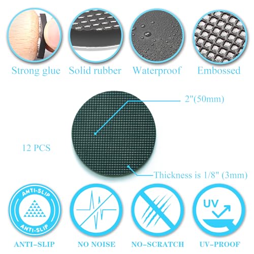 Non Slip Furniture Pads,Solid Rubber Furniture Pads 2 inch Round, 12 pcs,Embossed,Stoppers,Self Adhesive Anti-Sliding Grippers for Bed,Couch,Table,Rubber Feet,Floor Protectors - size: 2 Inch Round