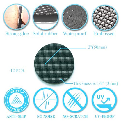 Non Slip Furniture Pads,Solid Rubber Furniture Pads 2 inch Round, 12 pcs,Embossed,Stoppers,Self Adhesive Anti-Sliding Grippers for Bed,Couch,Table,Rubber Feet,Floor Protectors - size: 2 Inch Round
