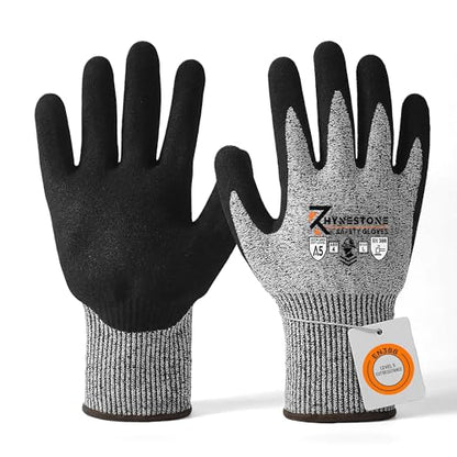 RhyneStone Level A5 Cut Resistant – Safety Work Gloves for Construction, Gardening & Sharp Material Handling - size: Medium