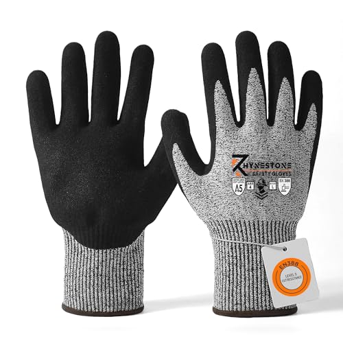 RhyneStone Level A5 Cut Resistant – Safety Work Gloves for Construction, Gardening & Sharp Material Handling - size: Medium