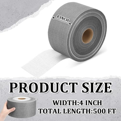 500 ft x 4 Inch Cement Board Joint Tape Self Adhesive Durable Gray Fiberglass Mesh Drywall Mesh Repair Tape for Cement Board Joints Repairing, Sealing and Strengthening - size: 500 ft X 4 Inch