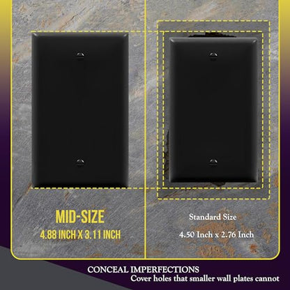 ENERLITES Blank Device Wall Plate, Blank Outlet Cover, Gloss Finish, Mid-Size 1-Gang 4.88" x 3.11", Polycarbonate Thermoplastic, 8801M-BK, Black - color: Black, size: Mid-Size