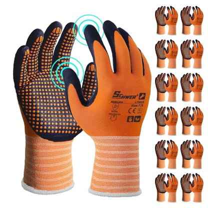 Schwer 12 Pairs Safety Work Gloves MicroFoam Nitrile Coated, Certified Level 6 Abrasion & A1 Cut Resistant Working Gloves with MicroDot Grip, Touchscreen, Used for General Work, Gardening, LT5619, S - size: Small, style: 12 Pairs