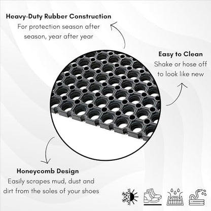 Heavy-Duty Rubber Mat, 16x24 Inches, Anti-Slip Door Mat for Residential & Commercial Use, Weather-Resistant, Honeycomb Design for Dirt Scraping, Easy Maintenance, Ideal for Indoor & Outdoor Entrances - size: 1'4" x 2' (Rectangular)