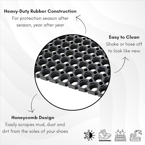 Heavy-Duty Rubber Mat, 24x32 Inches, Anti-Slip Door Mat for Residential & Commercial Use, Weather-Resistant, Honeycomb Design for Dirt Scraping, Easy Maintenance, Ideal for Indoor & Outdoor Entrances - size: 2' x 2'8" (Rectangular)