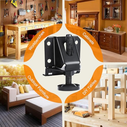Heavy Duty Leveling Feet, 0.09" Thick Plate, 332lbs Capacity Each, 2" Height Adjustable Furniture Legs with Hex Key, for Workbench, Wardrobe on Uneven Floors, Industrial Grade (8 Pack Black)