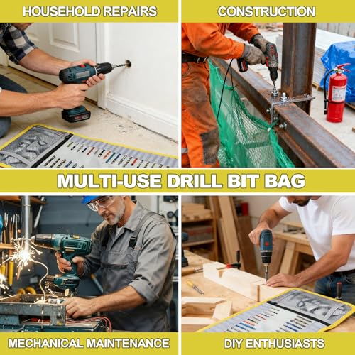 Drill Bit Organizer, Roll Up Drill Bit Storage Organizer Case, Heavy Duty Bit Holder Pouch with Zipper, Tools Organizer Pouch Bag with Snap Spring Closure for Men(Bag Only) – Stocking Stuffers