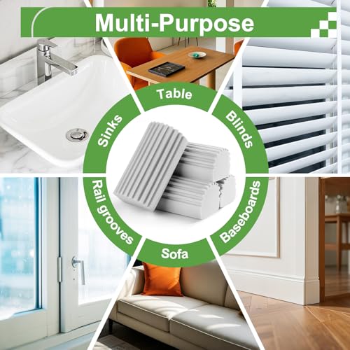 Jeymei 4-Pack Damp Clean Duster Sponge,Gray Damp Dusting Sponge,Duster Baseboard Cleaner Sponge with Ridges,Reusable Wet Duster Sponge,Household Cleaning Sponges for Blinds,Window Track Grooves - color: Gray, size: 4