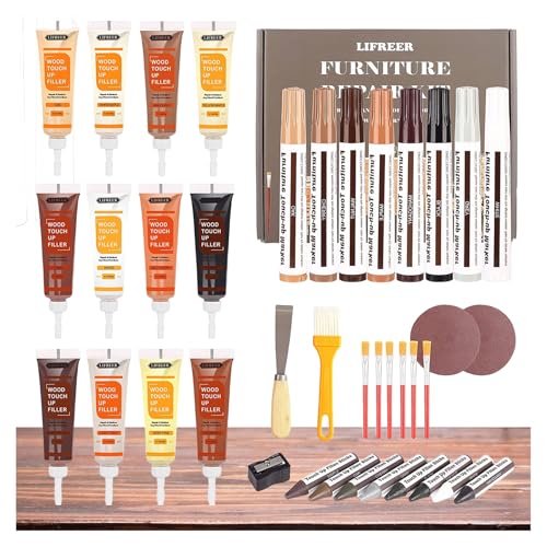 Wood Furniture Repair Kit - 40 Pcs Wood Filler, Touch Up Markers with Wax Sticks - for Wood Floors, Stains, Scratches,Tables, Door, Carpenters, Bedposts - color: 40 Pcs