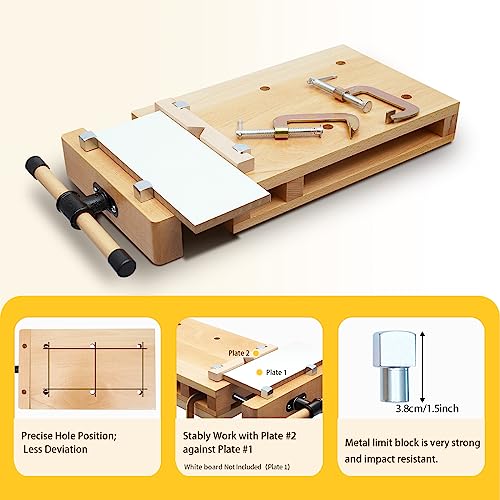 Hard Wood Workbench Quick Release Woodworking, Wood Bench Vises Kit，Quick Release Desktop Woodworking Woodworking Vise Portable Smart Vice with 4 Bench Dogs and 2 Clips