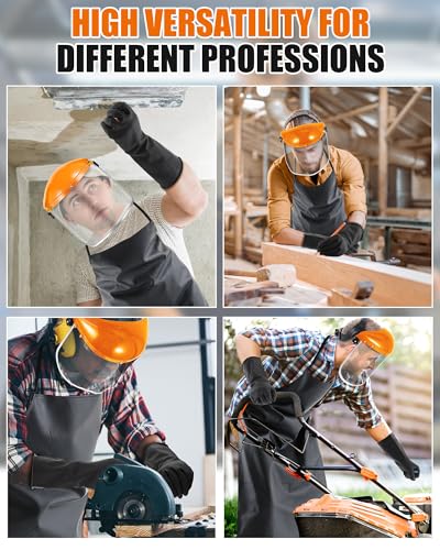 Safety Face Mask Shield with 42.5" Waterproof Rubber Apron Gloves for Men Chemical Grinding Cleaning Industrial - color: Black,orange