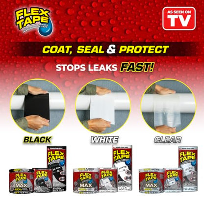 Flex Tape, MAX, Original Thick Flexible Rubberized Waterproof Tape - Seal and Patch Leaks, Works Underwater, Indoor Outdoor - Home RV Roof and Pool Repairs, White, 4 in x 25 ft, Pack of 1