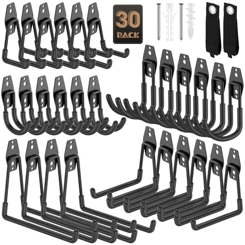 30 Pack Garage Hooks, Heavy Duty Steel Wall Mount Utility Hangers with Anti-Slip Coating for Hanging Bikes, Ladders, Power Tools, and Garden Equipment - color: 30 Pack Black