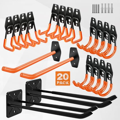 20 Pack Garage Storage Hooks Heavy Duty, Steel Bike Hook for Garage Organization, Utility Wall Mount Hooks with Anti-Slip Coating for Hanging Ladder, Ropes, Bike, Outdoor, Garden and Power Tool - size: 20pcs - Black