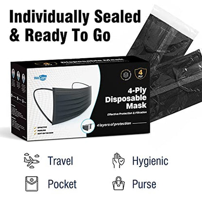 WECARE Disposable Face Mask Individually Wrapped - 50 Colored and Print Face Masks - color: Black