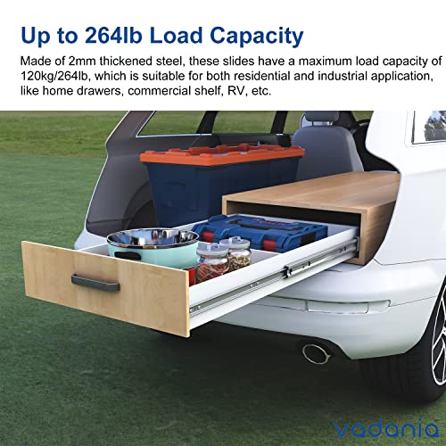 VADANIA 40" Heavy Duty Drawer Slide Without Lock #A53, 2" Width Up to 250lb Load Capacity, 3-Fold Full Extension, Ball Bearing, Side Mount, 1-Pair - color: #A53 - Without Lock, size: 40 Inch