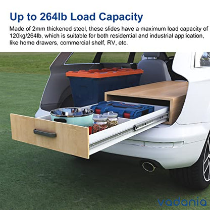 VADANIA 32" Heavy Duty Drawer Slide Without Lock #A53, 2" Width Up to 250lb Load Capacity, 3-Fold Full Extension, Ball Bearing, Side Mount, 1-Pair - color: #A53 - Without Lock, size: 32 Inch