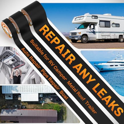 WELLUCK Butyl Sealant Tape, 4 Inch X 50 Foot RV Roof Tape Sealant Roofing Tape Black, Waterproof &UV RV Tape for Roof Camper Trailer Boat Sealing Leak Repair - style: 4 Inch X 50 Foot Black