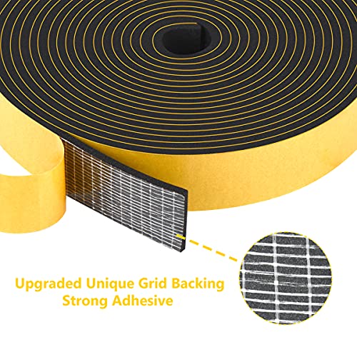 Weather Stripping High Density, Soundproof Door Seal Strips, 1 in x 1/8 in Weatherproof Foam Insulation Tapes for Windows Sliding Doors, Easy Cut to Size, 2 Rolls Total 33Ft