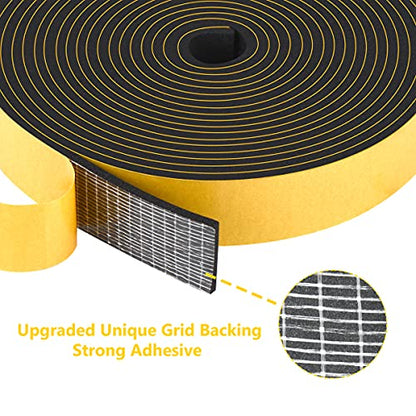 Weather Stripping High Density, Soundproof Door Seal Strips, 1 in x 1/8 in Weatherproof Foam Insulation Tapes for Windows Sliding Doors, Easy Cut to Size, 2 Rolls Total 33Ft