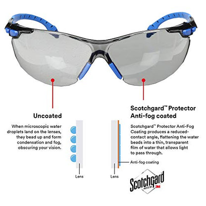 3M Safety Glasses, Solus 1000, S1102SGAF, ANSI Z87, Scotchgard Anti-Fog Gray Lens, Blue/Black Frame, UV Protection, Premium Eye Protection, Padded Temple, Soft Nosebridge - size: Single, style: Gray Lens, Blue/Black Frame