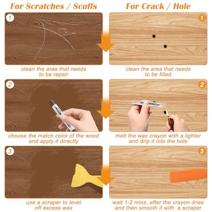 30+2P Wood Filler Sticks, Windspeed 30 Colos Wood Filler Putty Wax Crayons Furniture Repair Kit Putty Stick for Baseboard Cabinets Furniture Floors(with 2 Scrapers)